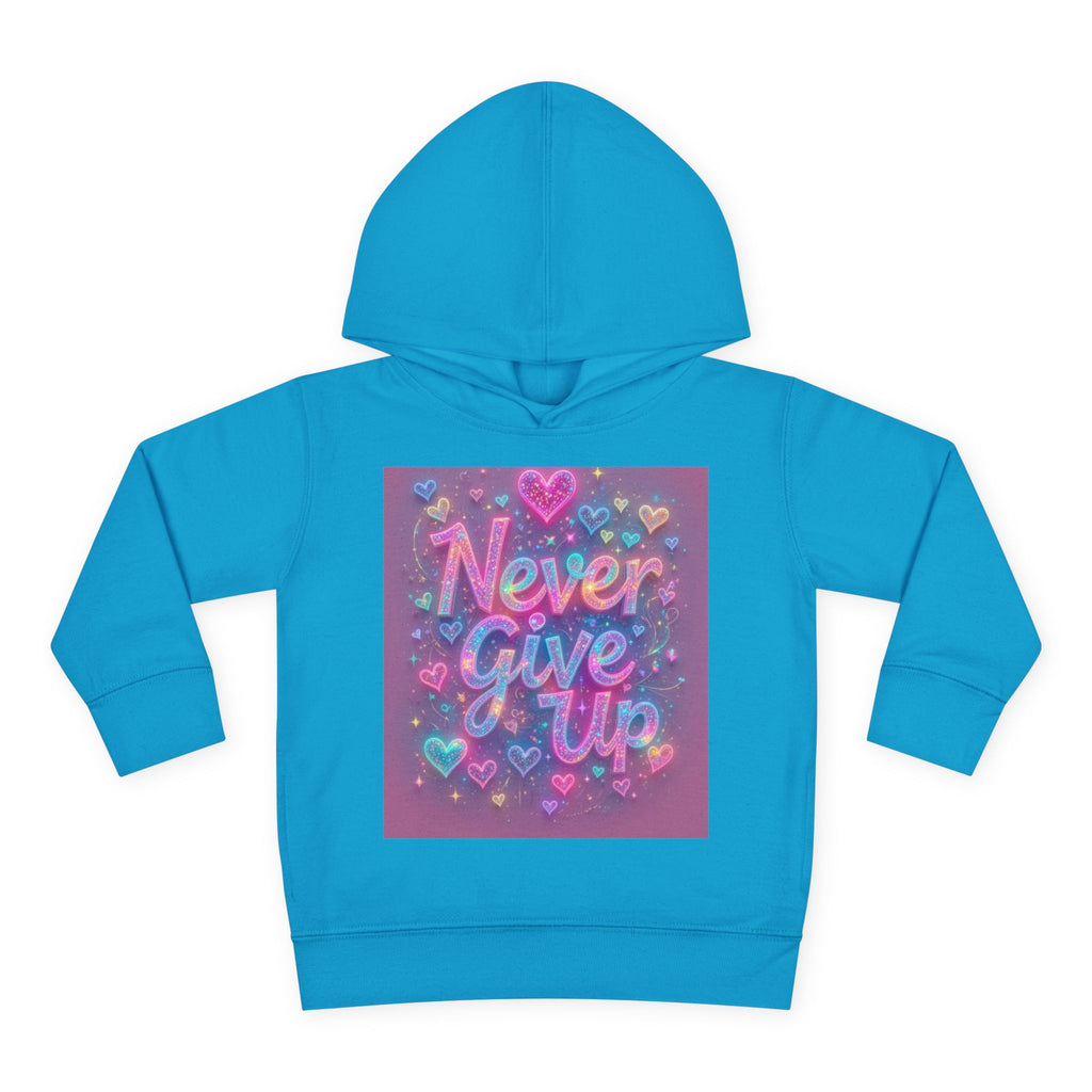 Toddler Hoodie — "Never Give Up" Inspirational Heart Print