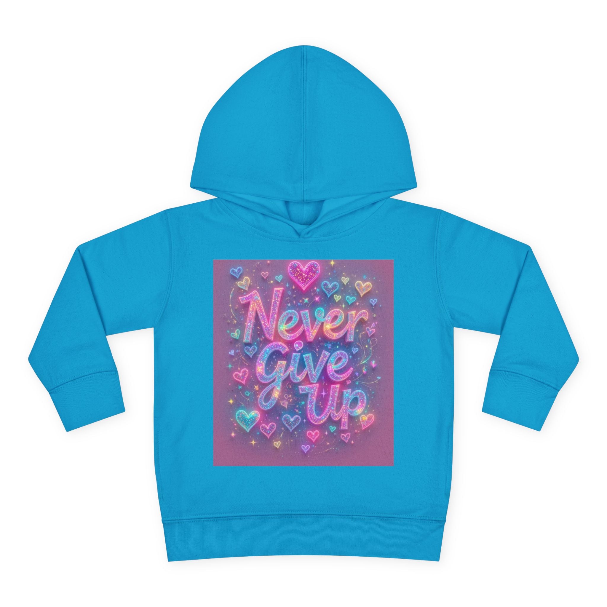 Toddler Hoodie — "Never Give Up" Inspirational Heart Print