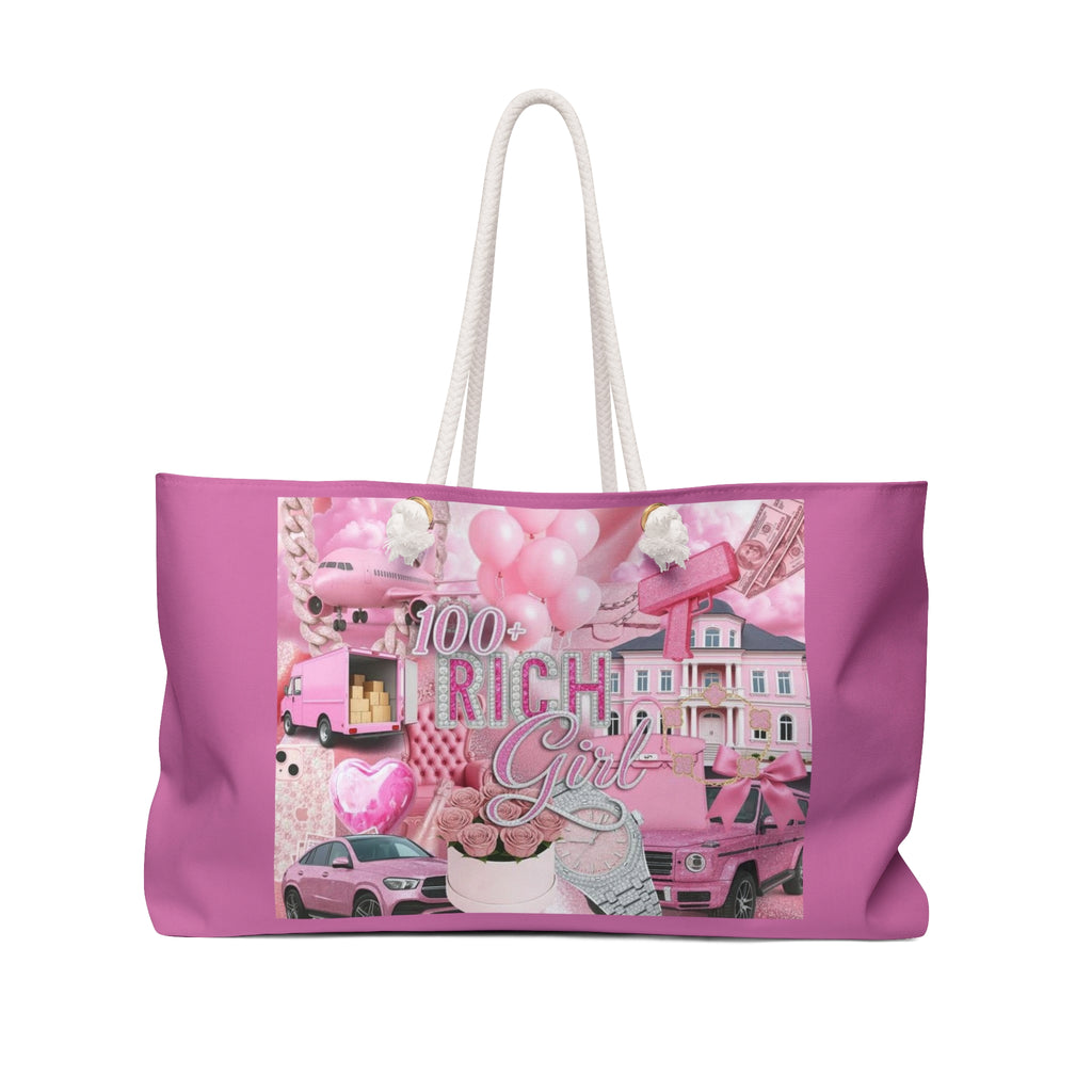 Weekender Bag — "100% Rich Girl" Pink Collage Travel Tote