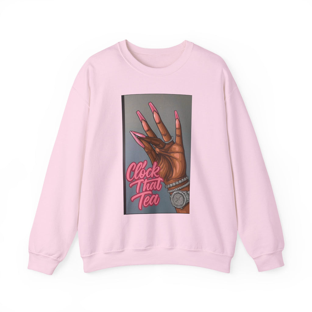 Crewneck Sweatshirt - 'Spill That Tea' Graphic with Hand & Pink Nails