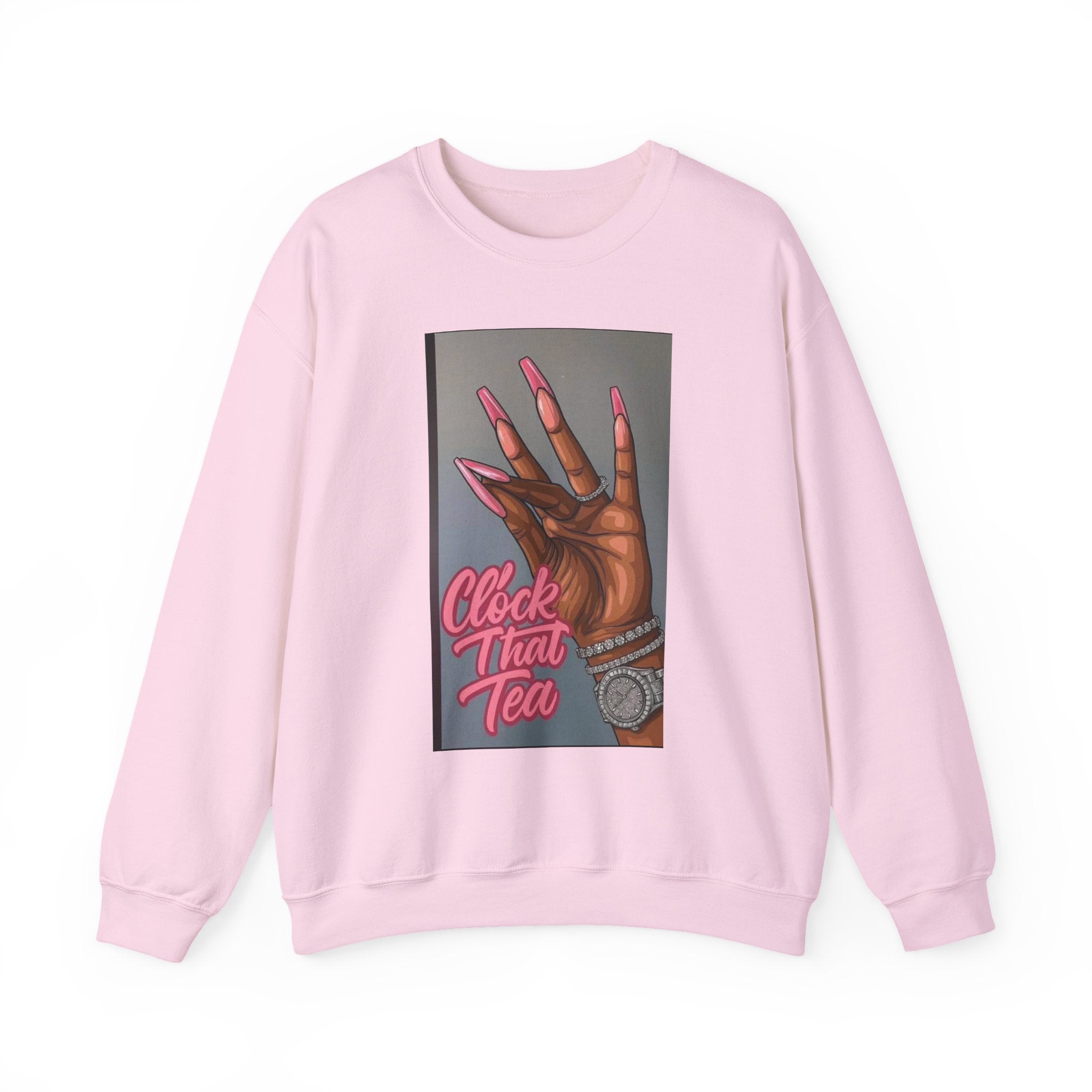 Crewneck Sweatshirt - 'Spill That Tea' Graphic with Hand & Pink Nails