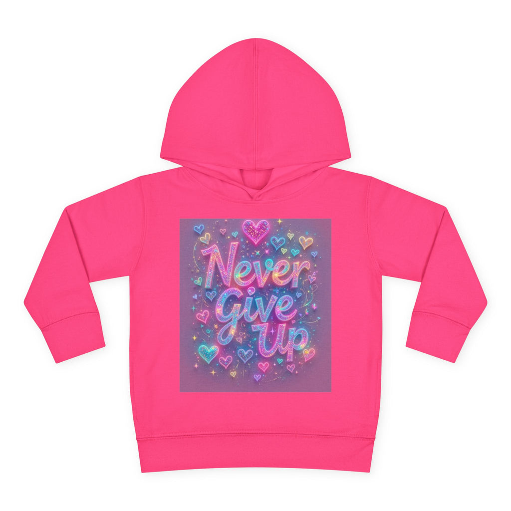 Toddler Hoodie — "Never Give Up" Inspirational Heart Print