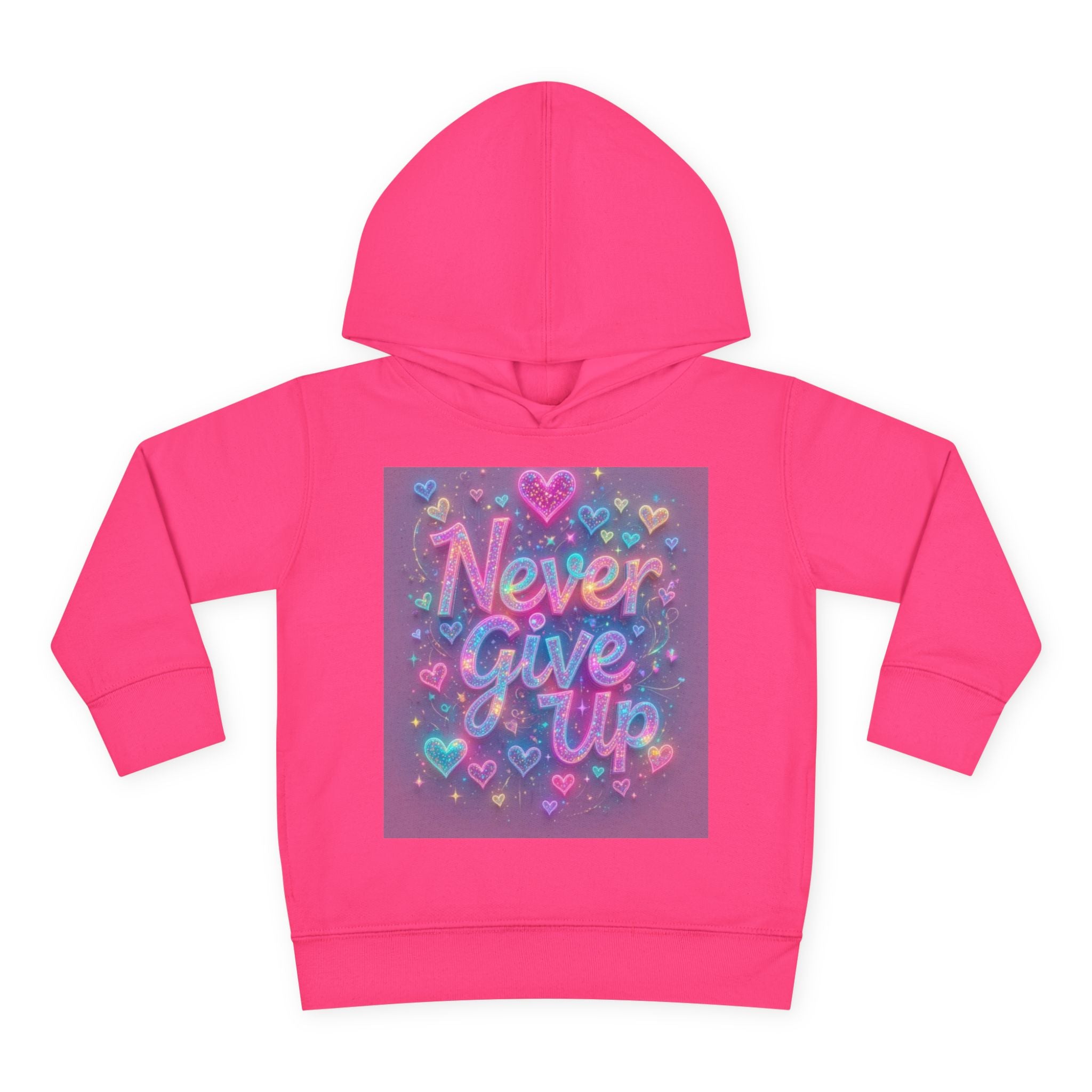 Toddler Hoodie — "Never Give Up" Inspirational Heart Print
