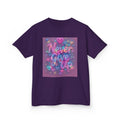 Kids Tee — "Never Give Up" Heart Rainbow Inspirational Shirt