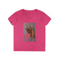 Ladies' V-Neck T-Shirt — “Clock That Tea” Graphic Tee with Glam Hand Illustration