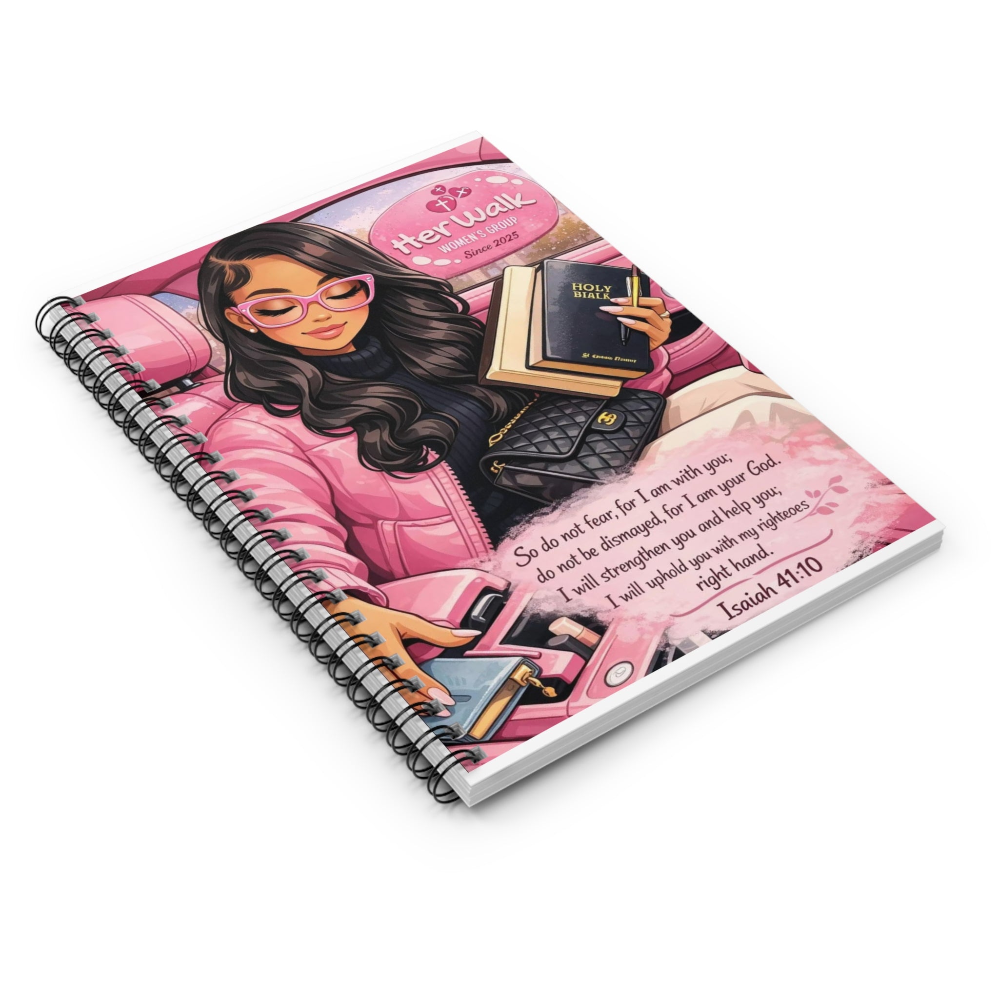 Her Walk Christian Spiral Notebook — Inspirational Isaiah 41:10 Ruled Journal