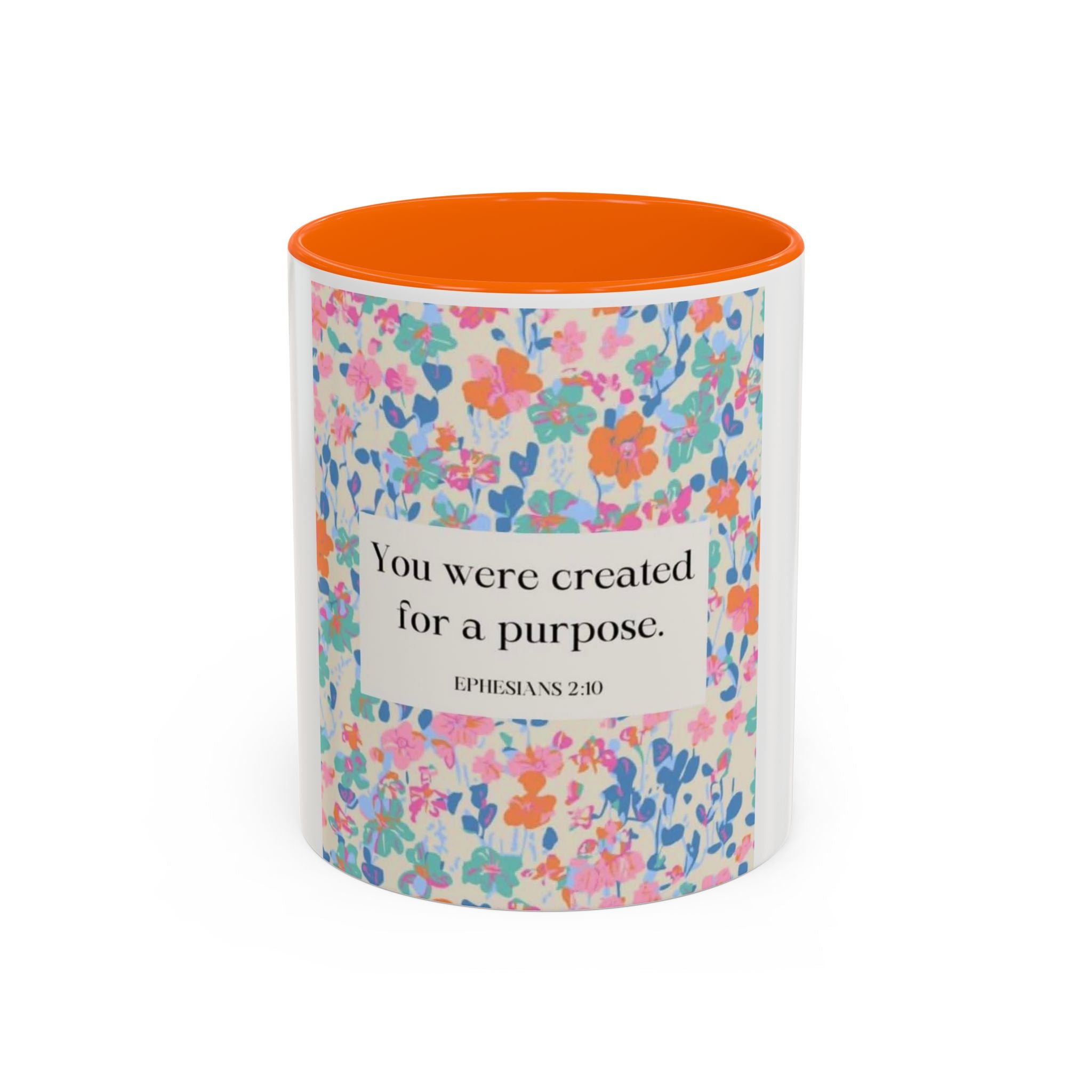 Inspirational Floral Accent Coffee Mug — "You Were Created for a Purpose" (Ephesians 2:10)