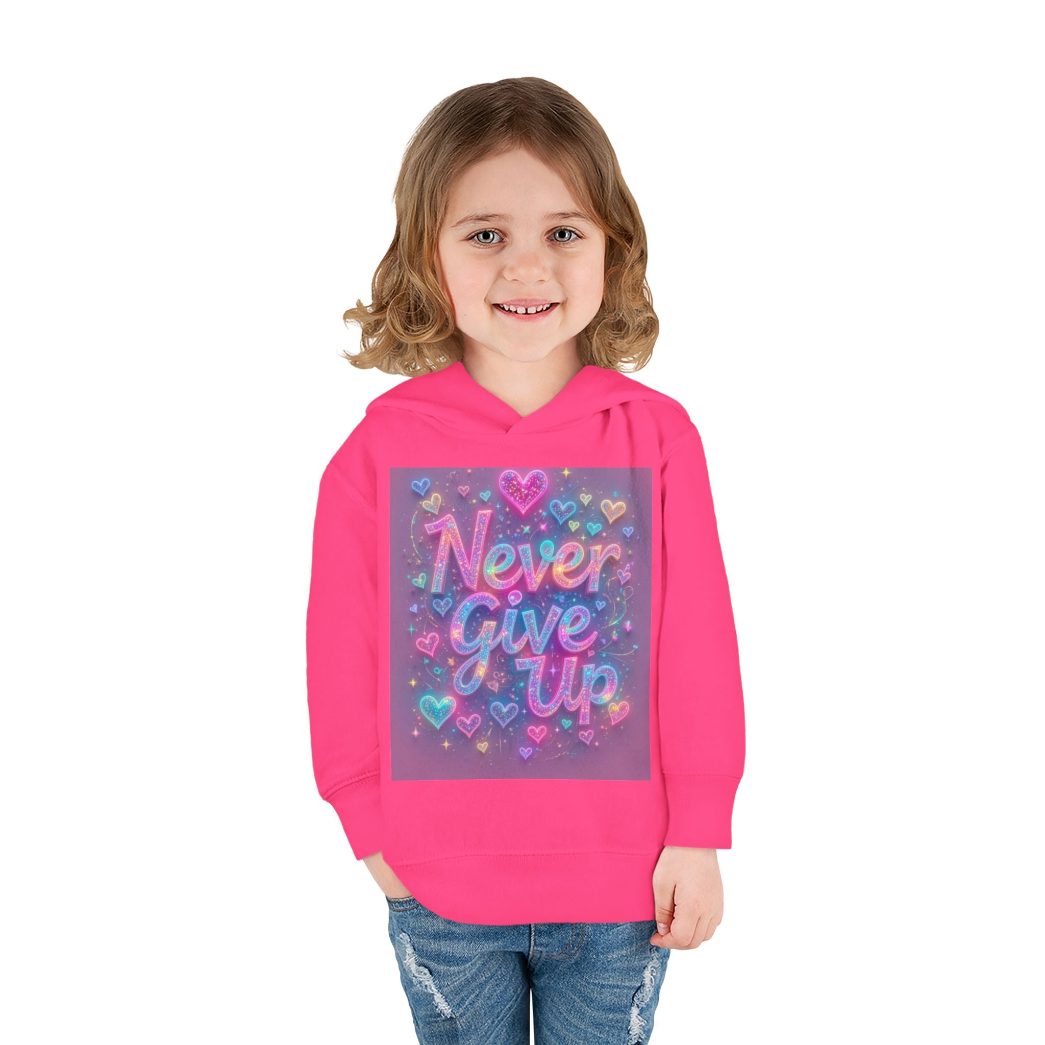 Toddler Hoodie — "Never Give Up" Inspirational Heart Print