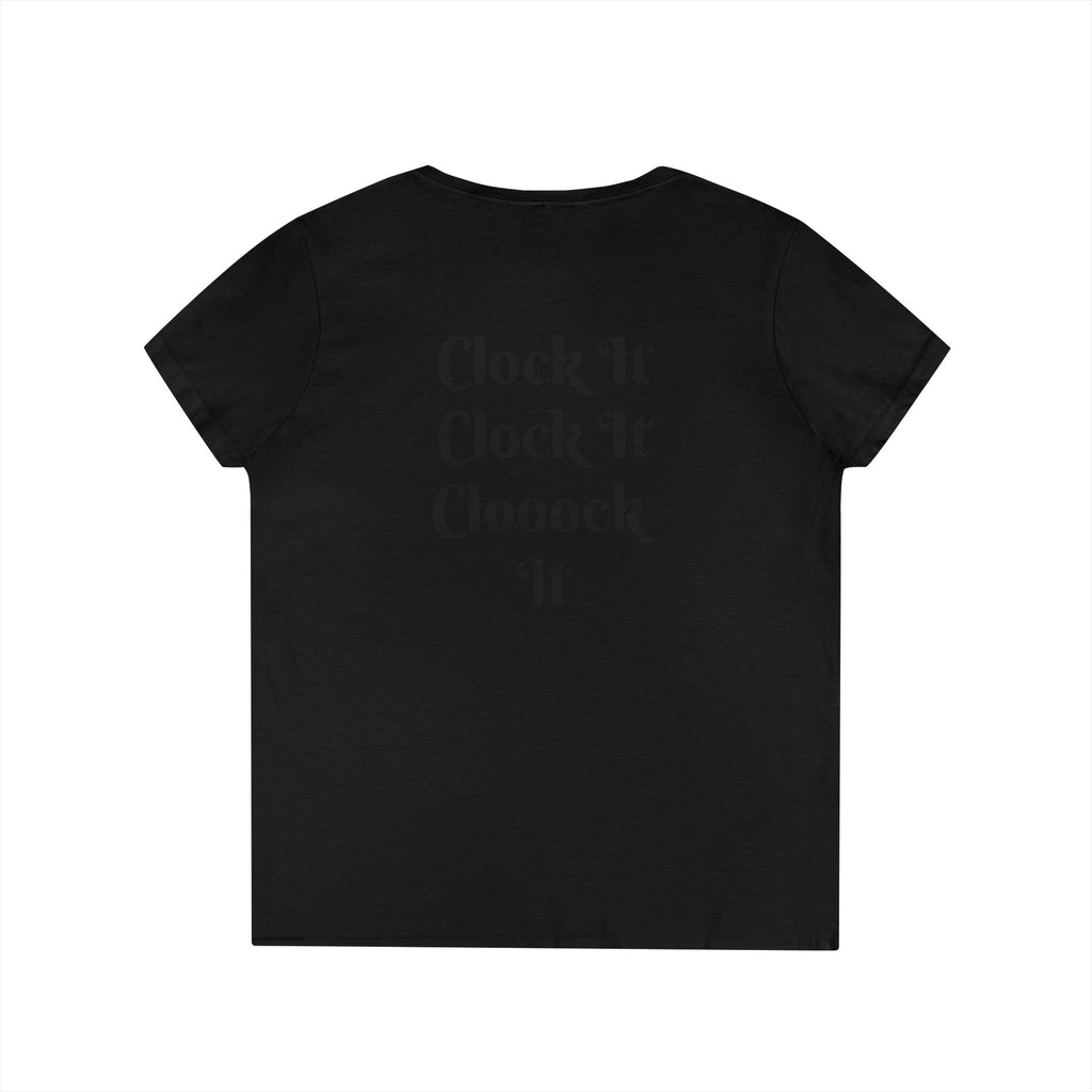 Ladies' V-Neck T-Shirt — “Clock That Tea” Graphic Tee with Glam Hand Illustration