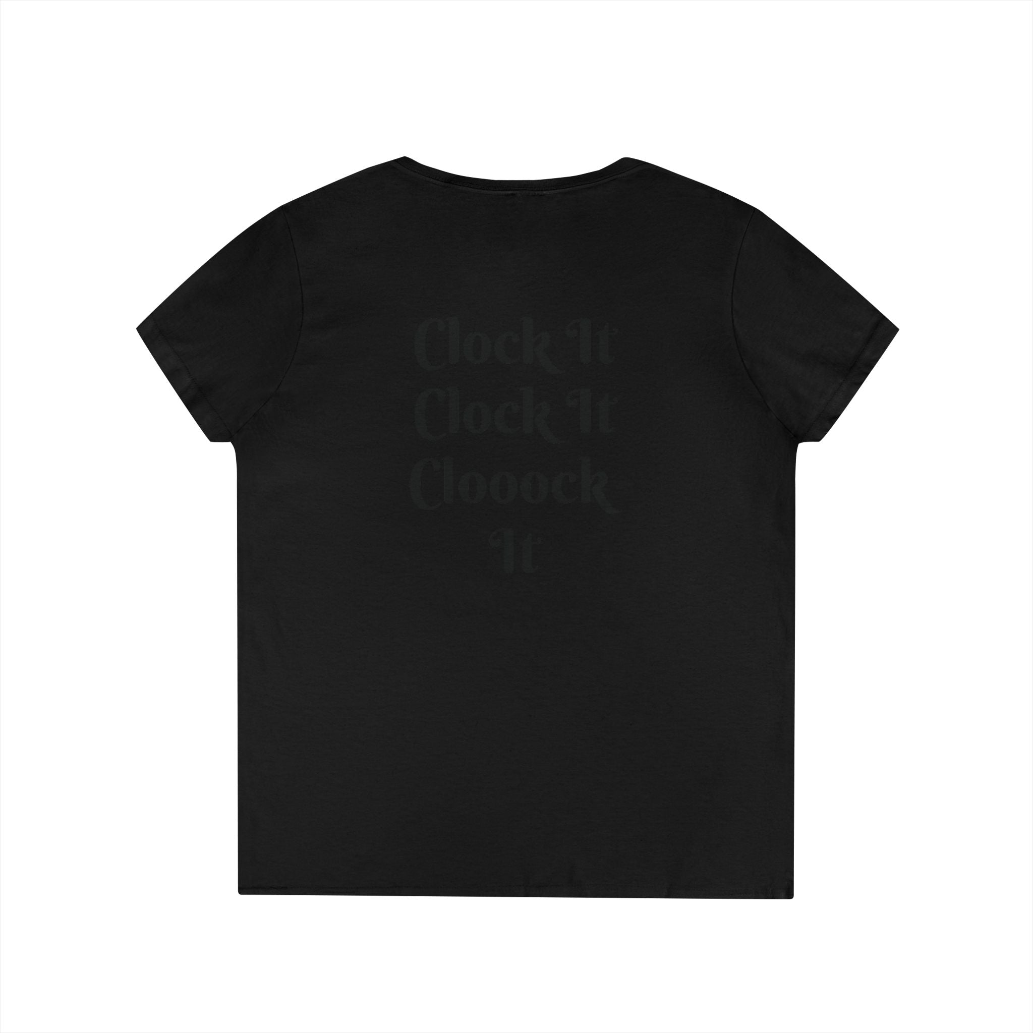 Ladies' V-Neck T-Shirt — “Clock That Tea” Graphic Tee with Glam Hand Illustration