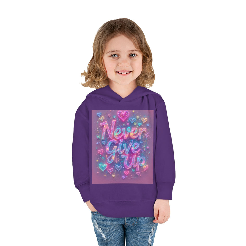 Toddler Hoodie — "Never Give Up" Inspirational Heart Print