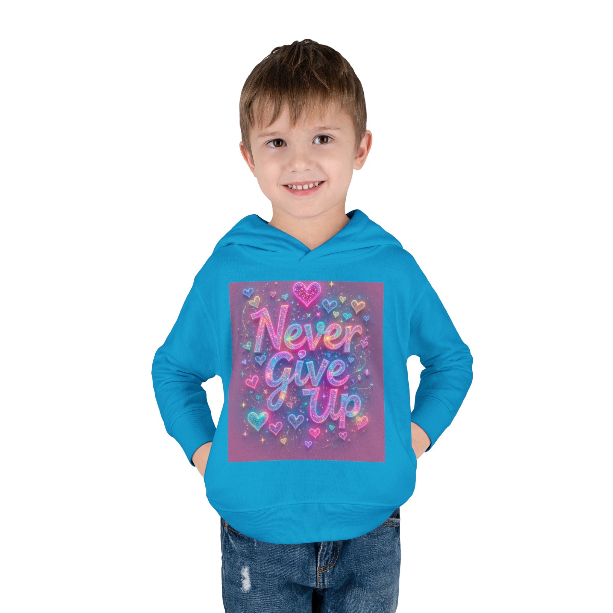 Toddler Hoodie — "Never Give Up" Inspirational Heart Print