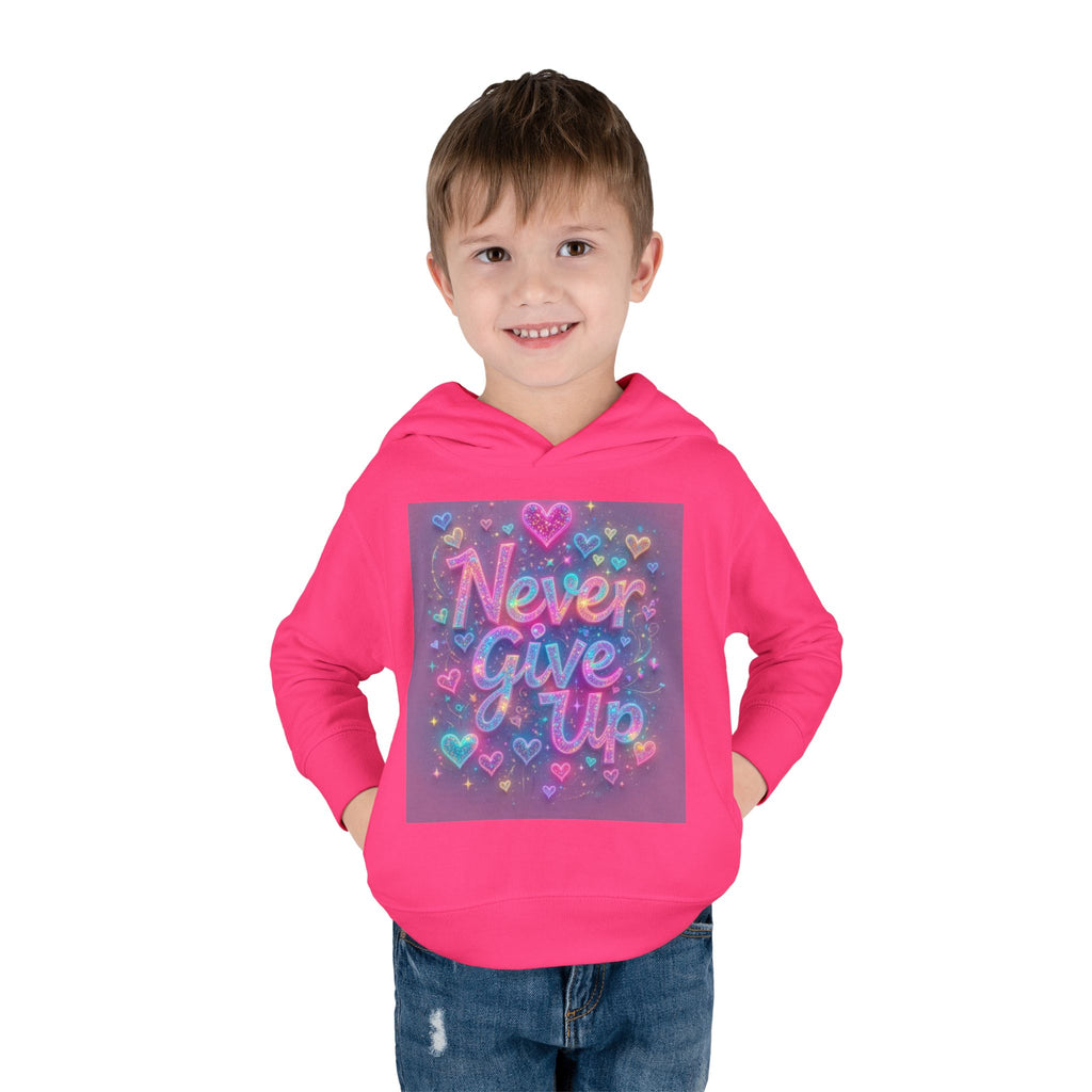 Toddler Hoodie — "Never Give Up" Inspirational Heart Print