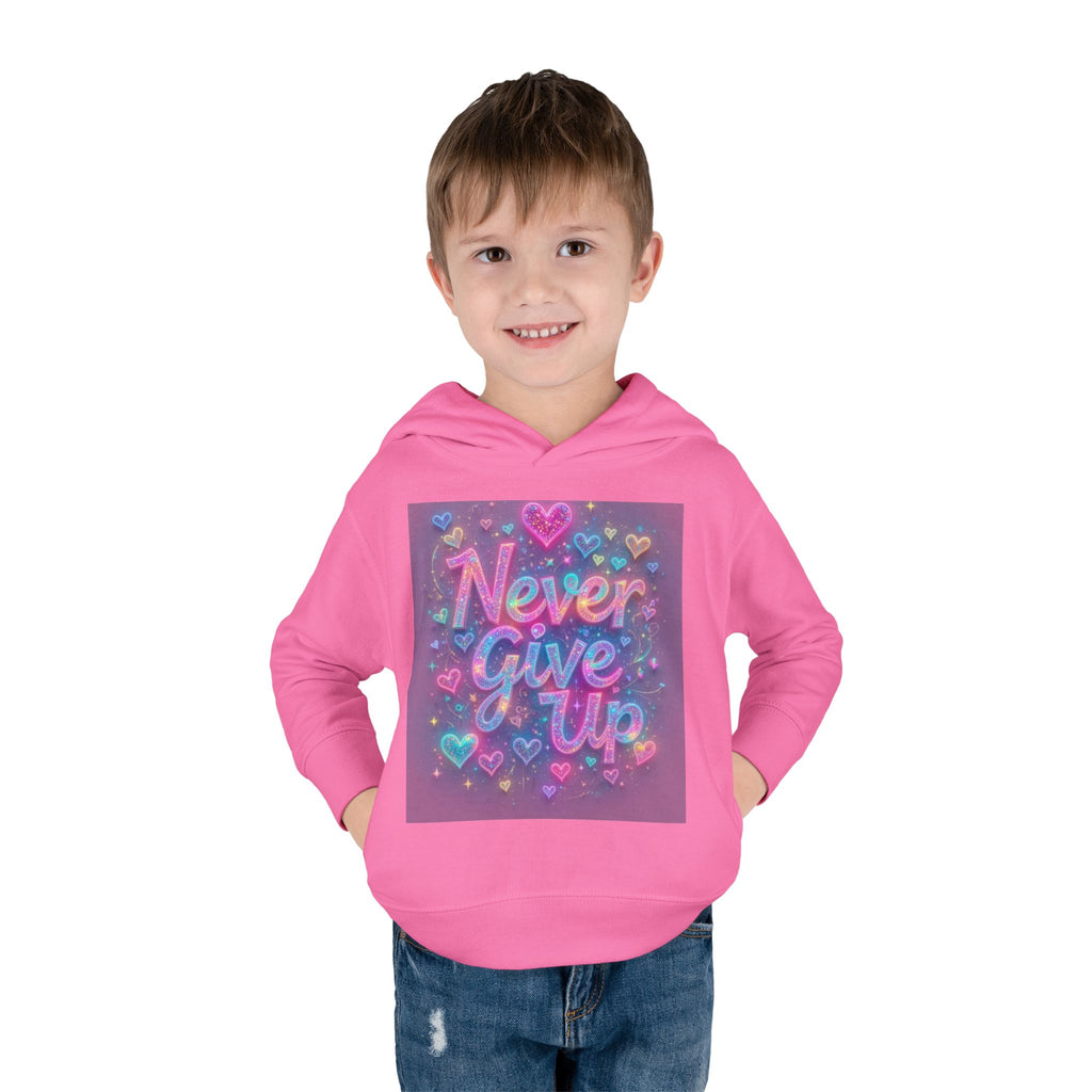 Toddler Hoodie — "Never Give Up" Inspirational Heart Print