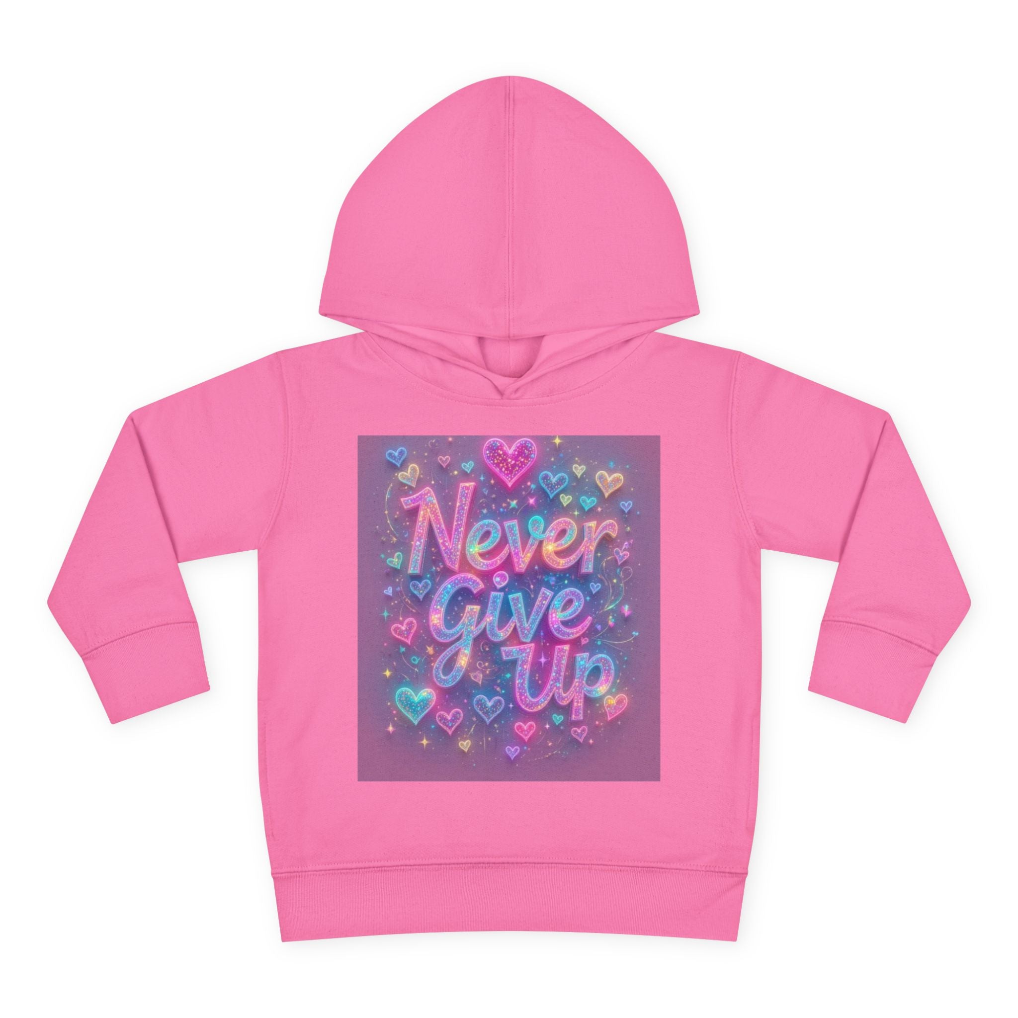 Toddler Hoodie — "Never Give Up" Inspirational Heart Print