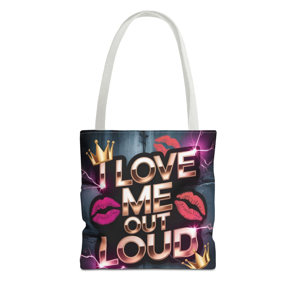 'I Love Me Out Loud' Statement Tote Bag – Self-Love Graphic AOP Tote