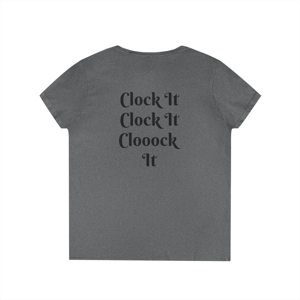 Ladies' V-Neck T-Shirt — “Clock That Tea” Graphic Tee with Glam Hand Illustration