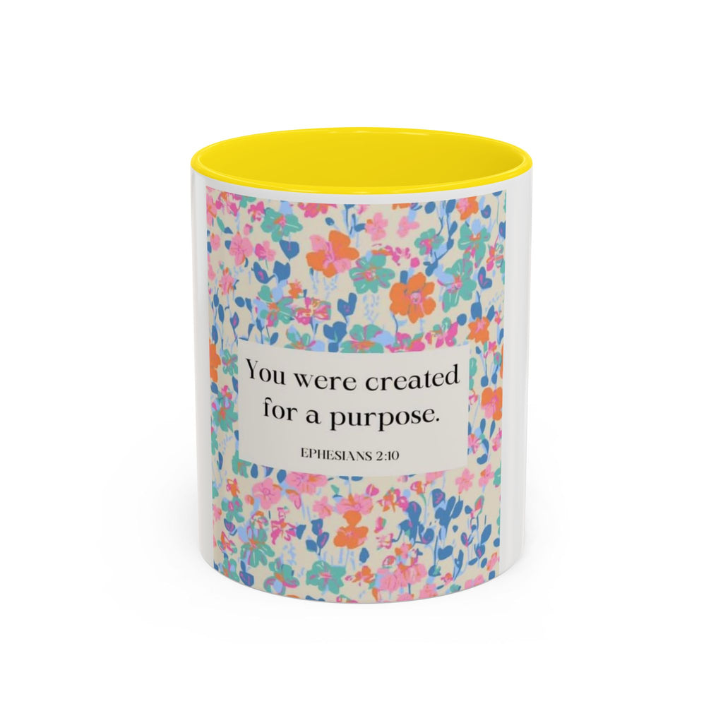 Inspirational Floral Accent Coffee Mug — "You Were Created for a Purpose" (Ephesians 2:10)