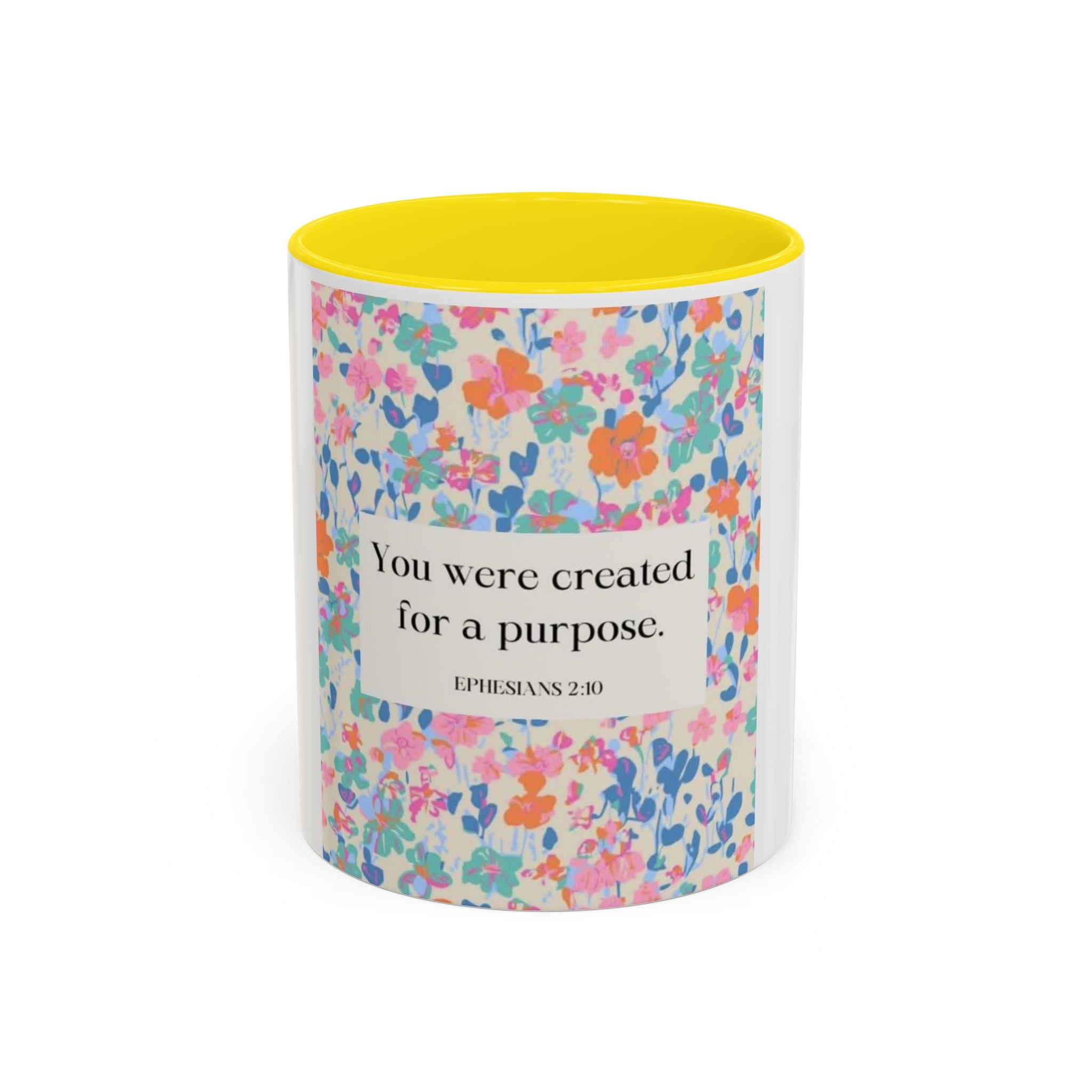 Inspirational Floral Accent Coffee Mug — "You Were Created for a Purpose" (Ephesians 2:10)