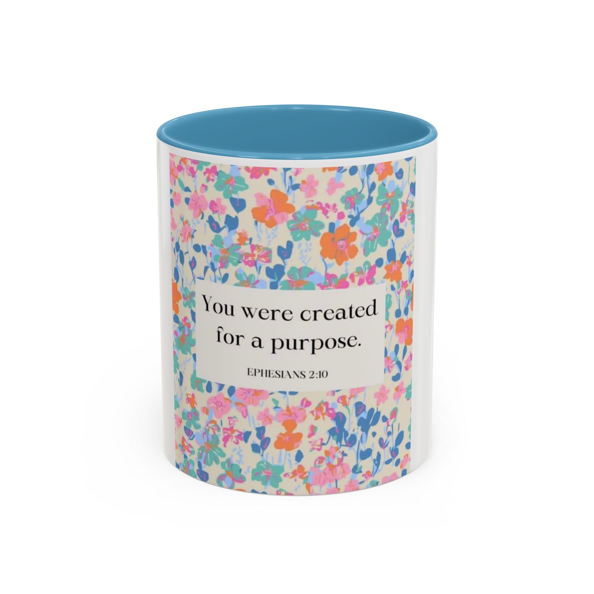 Inspirational Floral Accent Coffee Mug — "You Were Created for a Purpose" (Ephesians 2:10)
