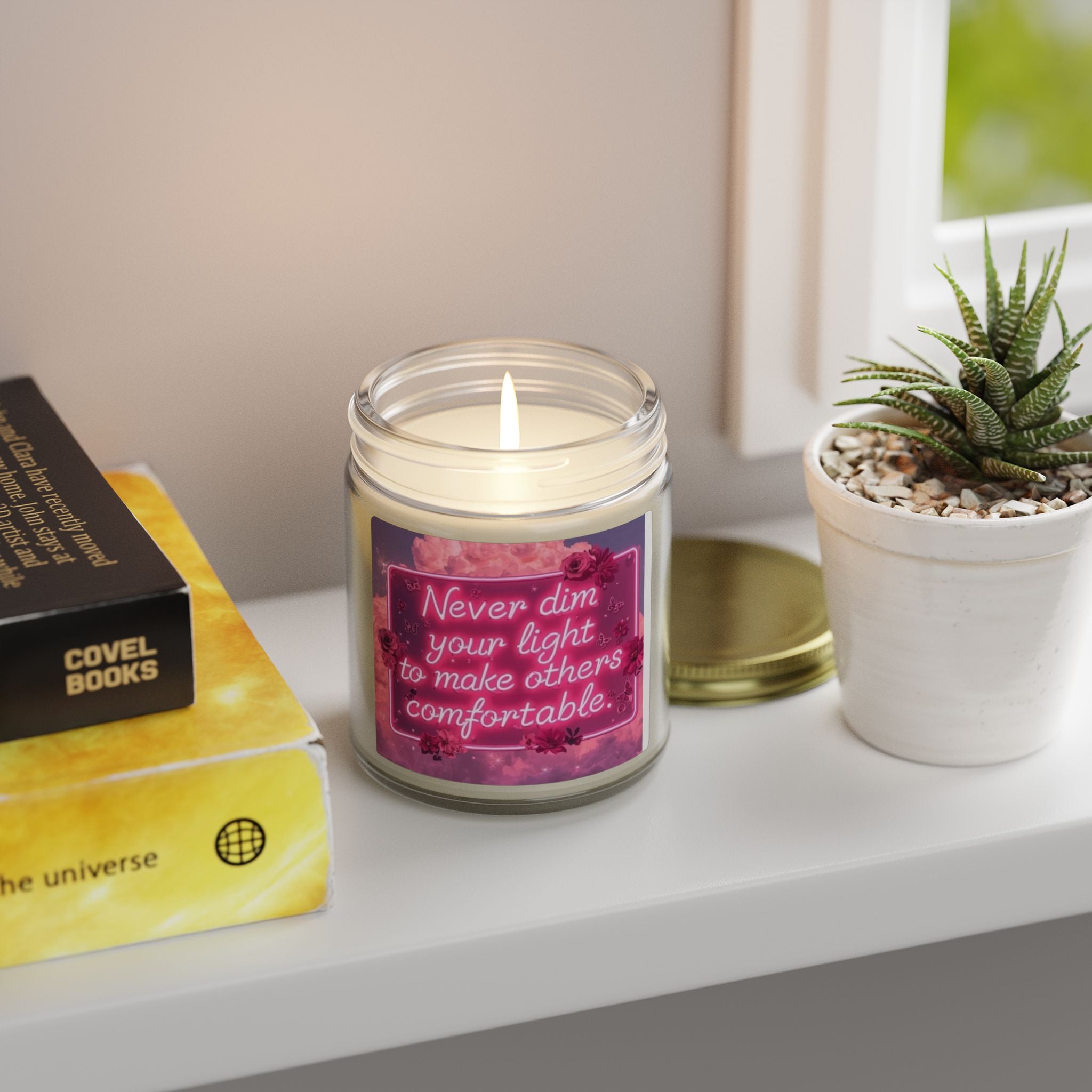 Scented Candle — Coconut Apricot (4oz/9oz) with 'Never Dim Your Light' Floral Label