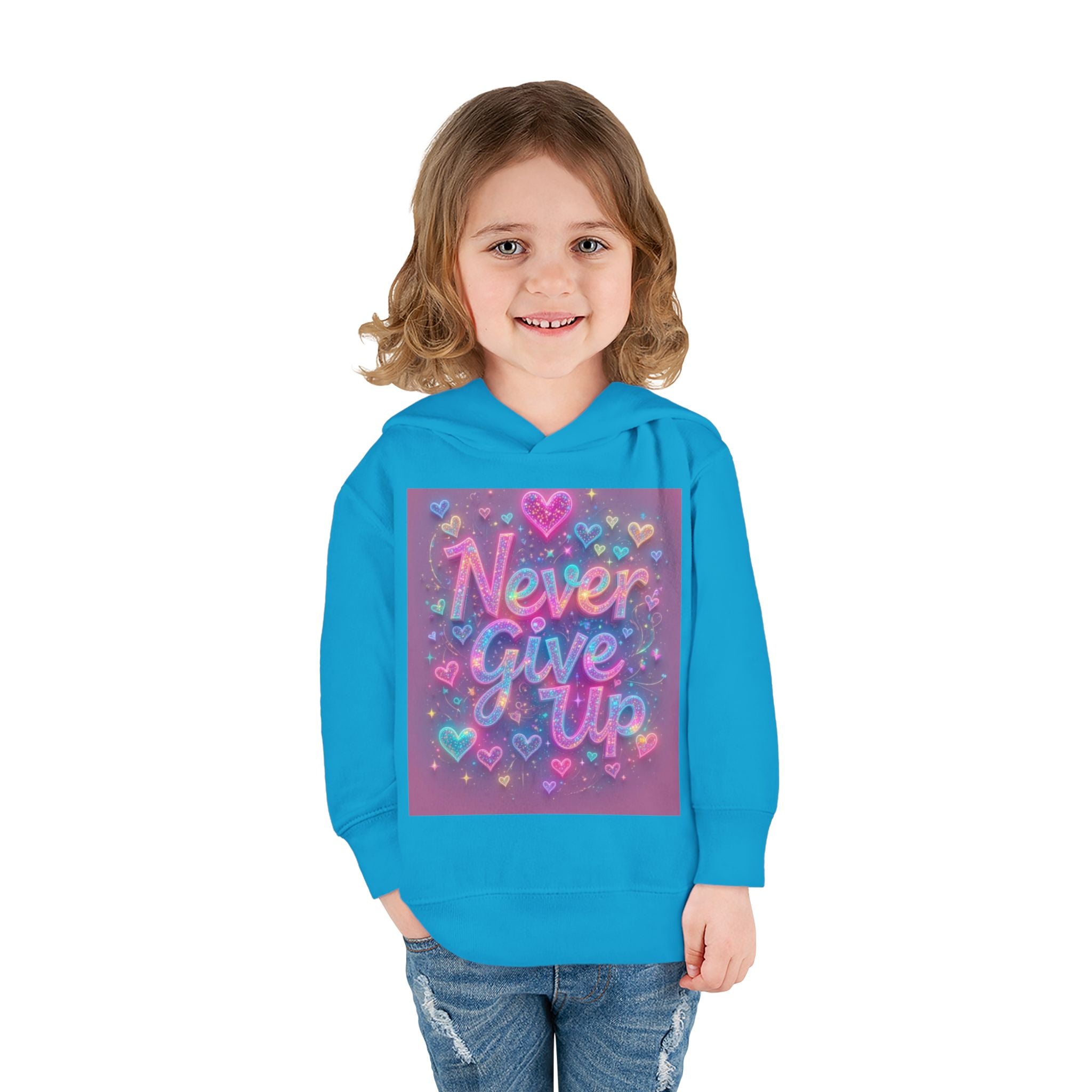 Toddler Hoodie — "Never Give Up" Inspirational Heart Print