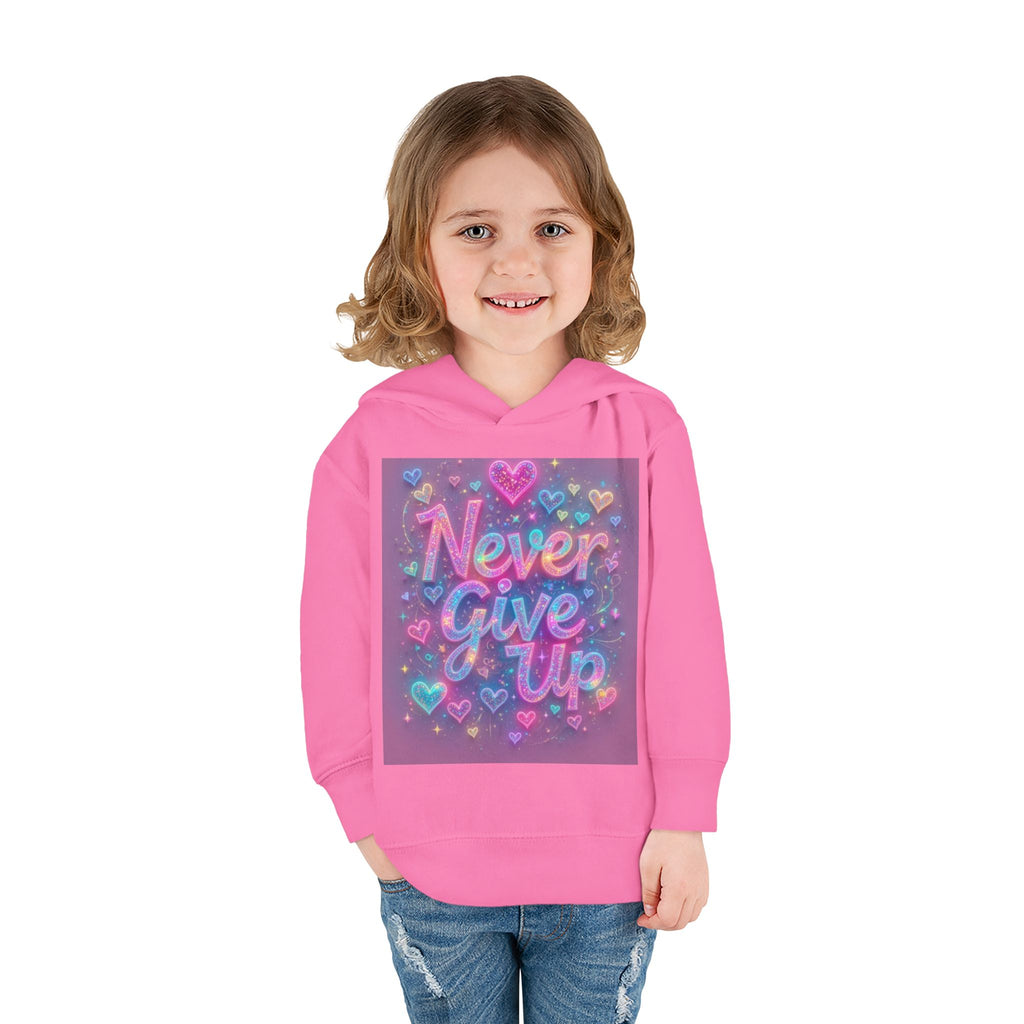 Toddler Hoodie — "Never Give Up" Inspirational Heart Print