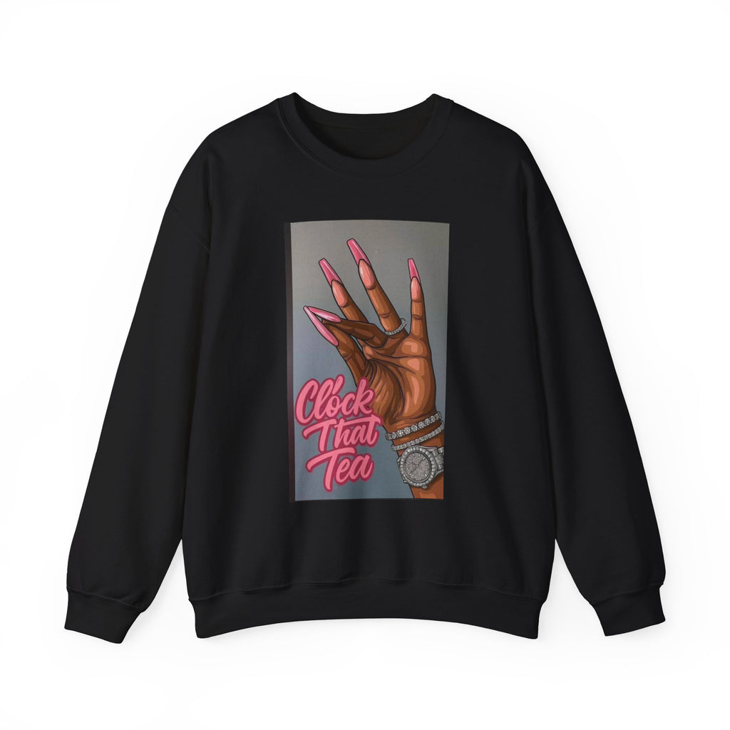Crewneck Sweatshirt - 'Spill That Tea' Graphic with Hand & Pink Nails