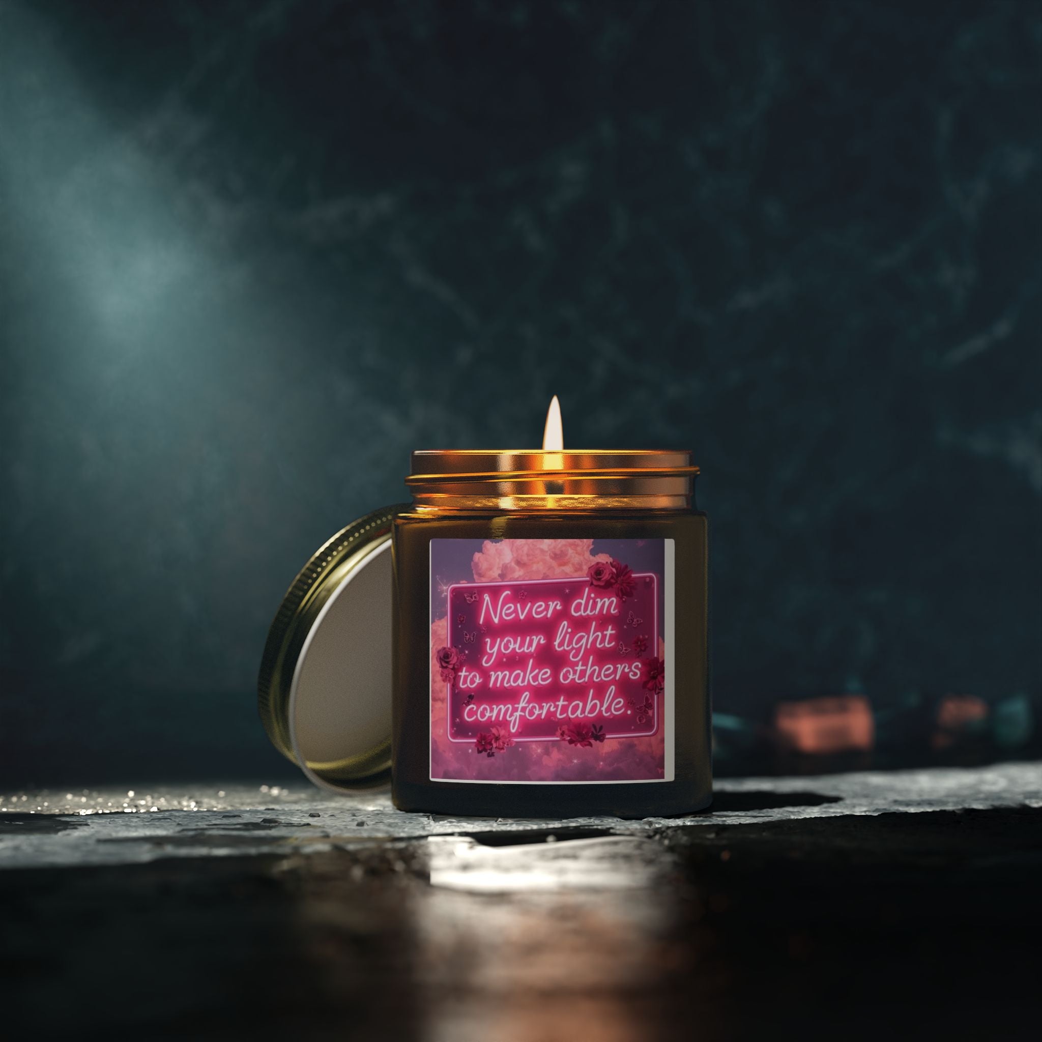 Scented Candle — Coconut Apricot (4oz/9oz) with 'Never Dim Your Light' Floral Label