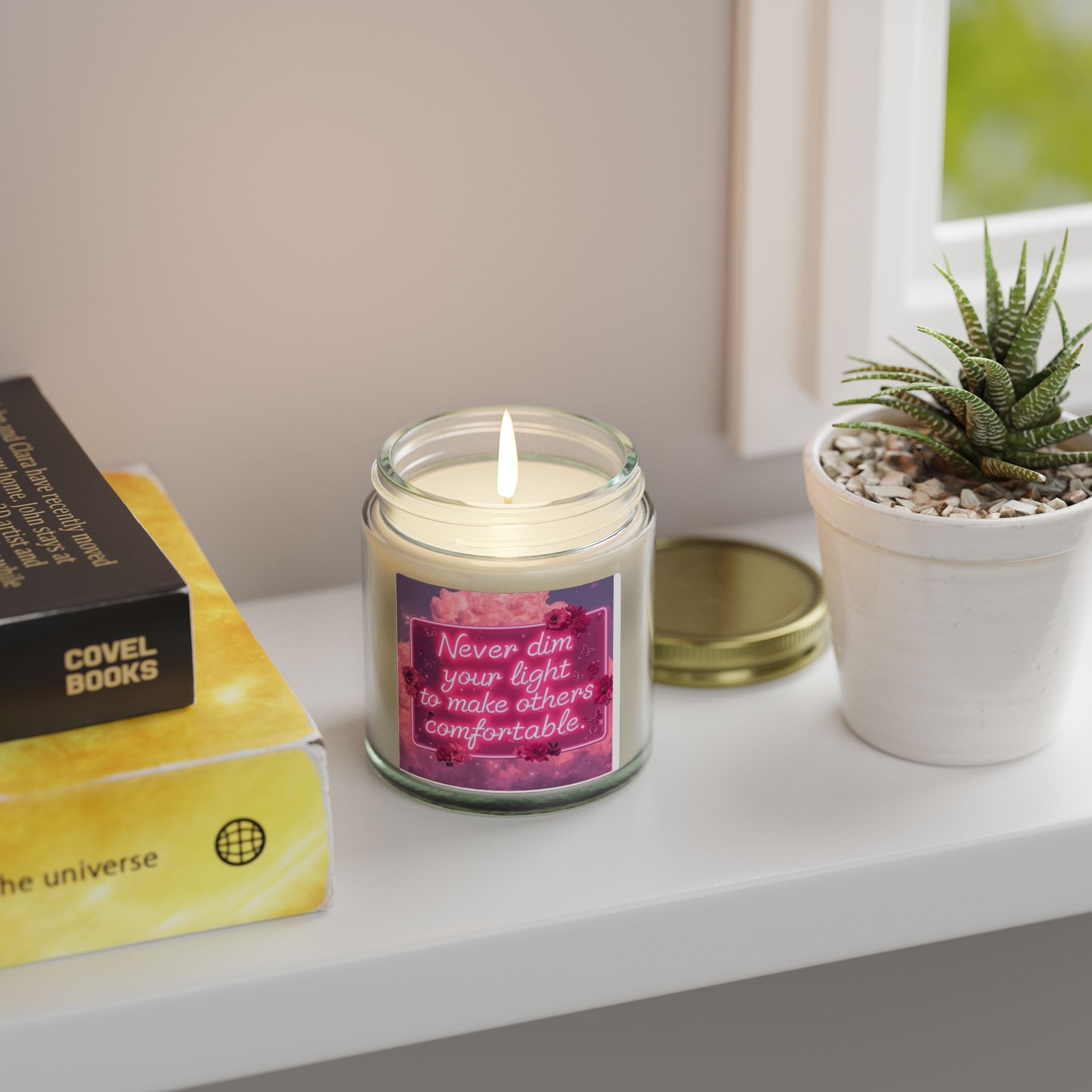 Scented Candle — Coconut Apricot (4oz/9oz) with 'Never Dim Your Light' Floral Label