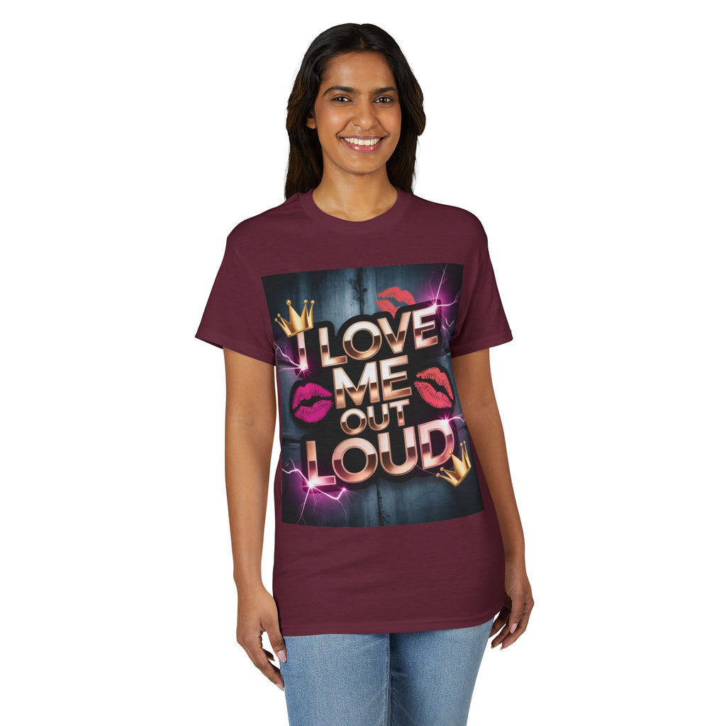 I Love Me Out Loud Graphic T‑Shirt — Self Love Kiss Design