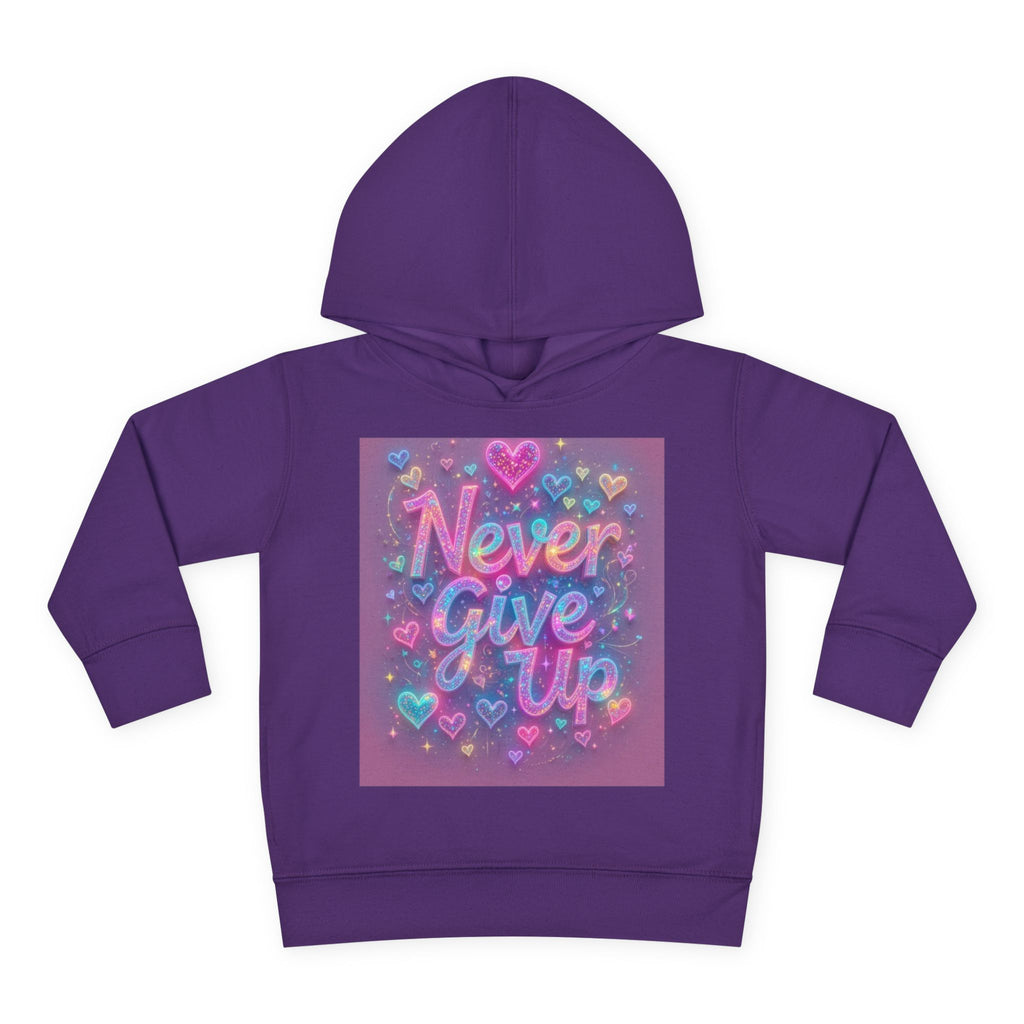Toddler Hoodie — "Never Give Up" Inspirational Heart Print