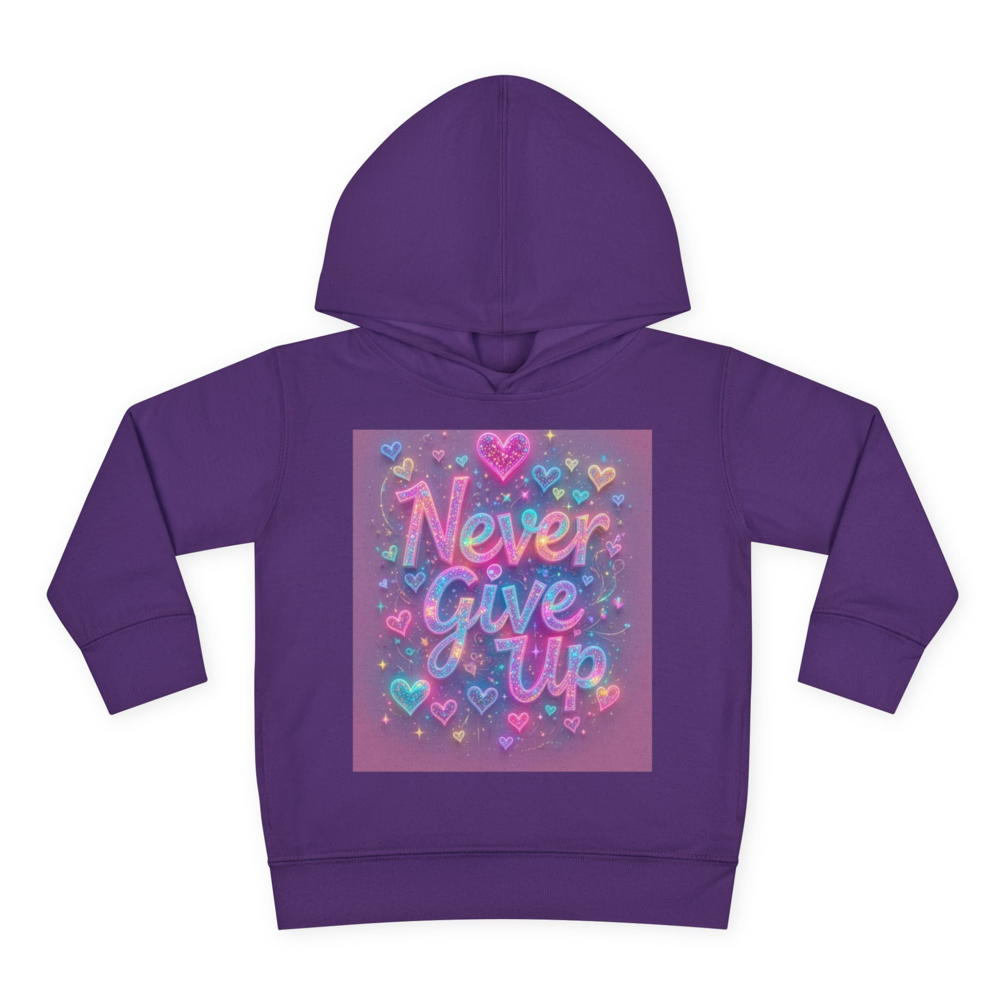 Toddler Hoodie — "Never Give Up" Inspirational Heart Print