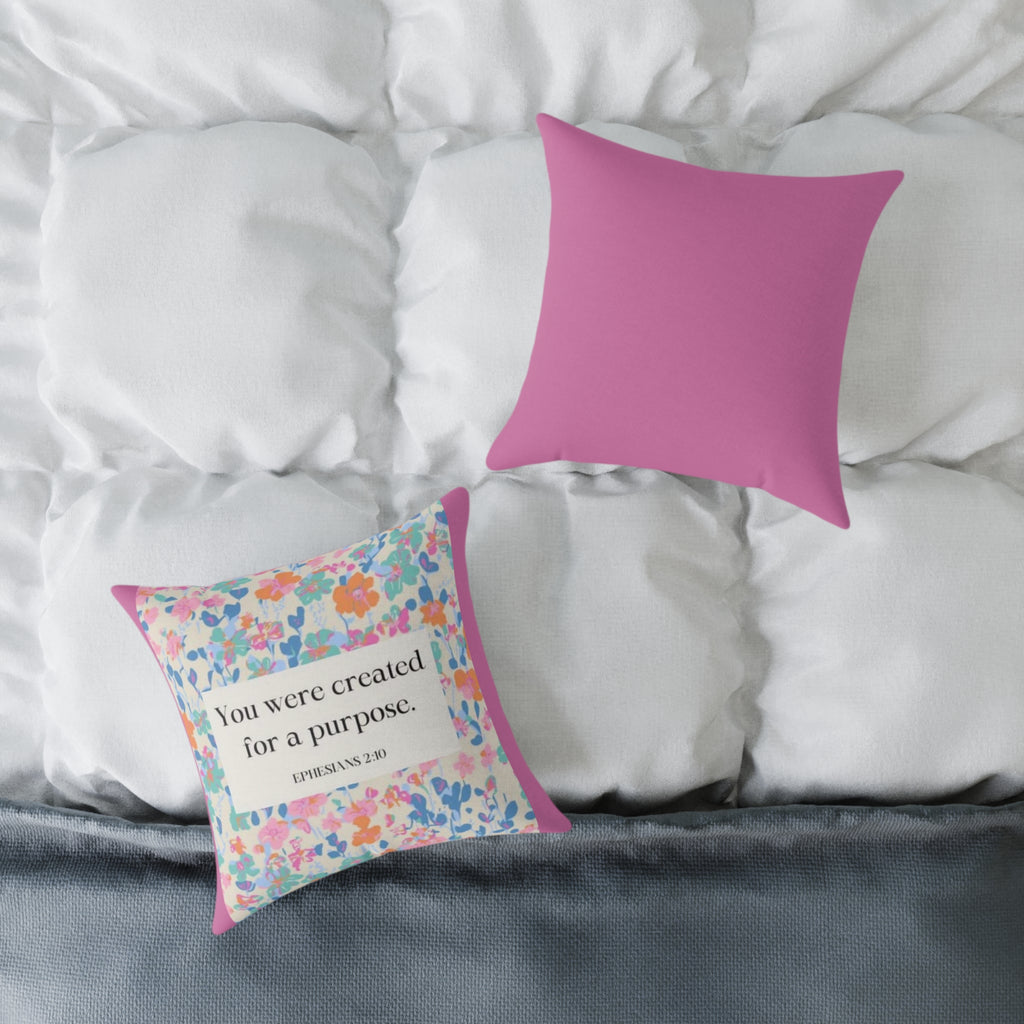 Inspirational Floral Pillow - "You Were Created For A Purpose" Square Throw Cushion