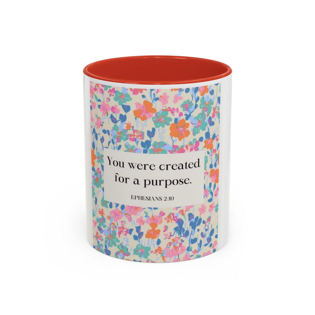 Inspirational Floral Accent Coffee Mug — "You Were Created for a Purpose" (Ephesians 2:10)