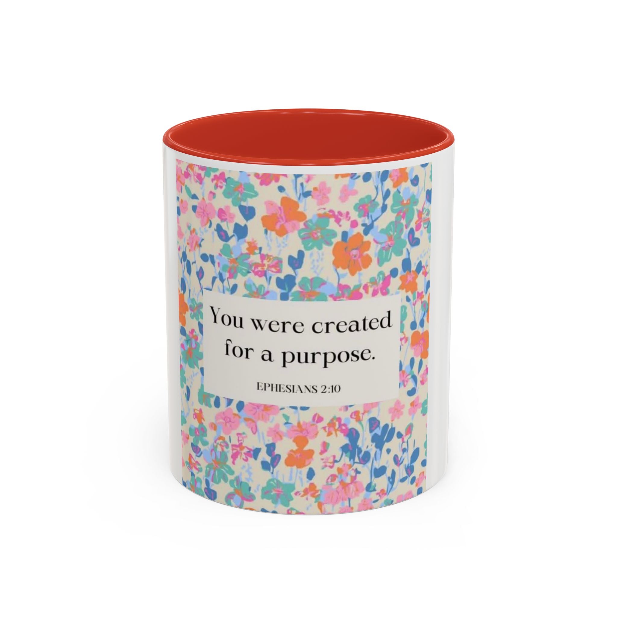 Inspirational Floral Accent Coffee Mug — "You Were Created for a Purpose" (Ephesians 2:10)