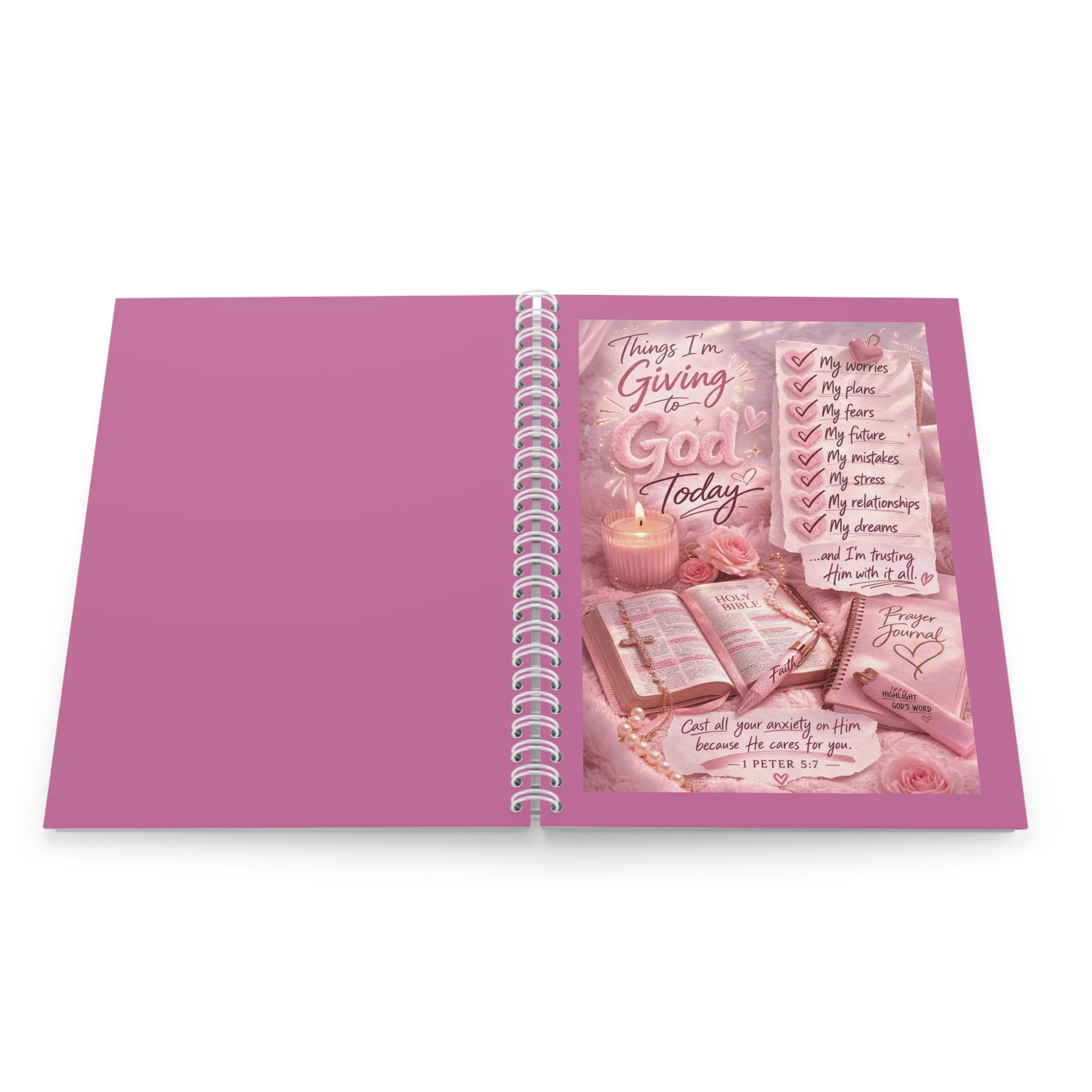 Spiral Notebook — "Things I'm Giving to God Today" Christian Prayer Journal, Pink Inspirational Notebook
