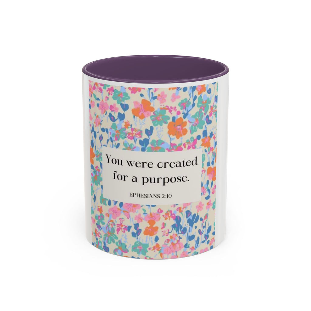 Inspirational Floral Accent Coffee Mug — "You Were Created for a Purpose" (Ephesians 2:10)