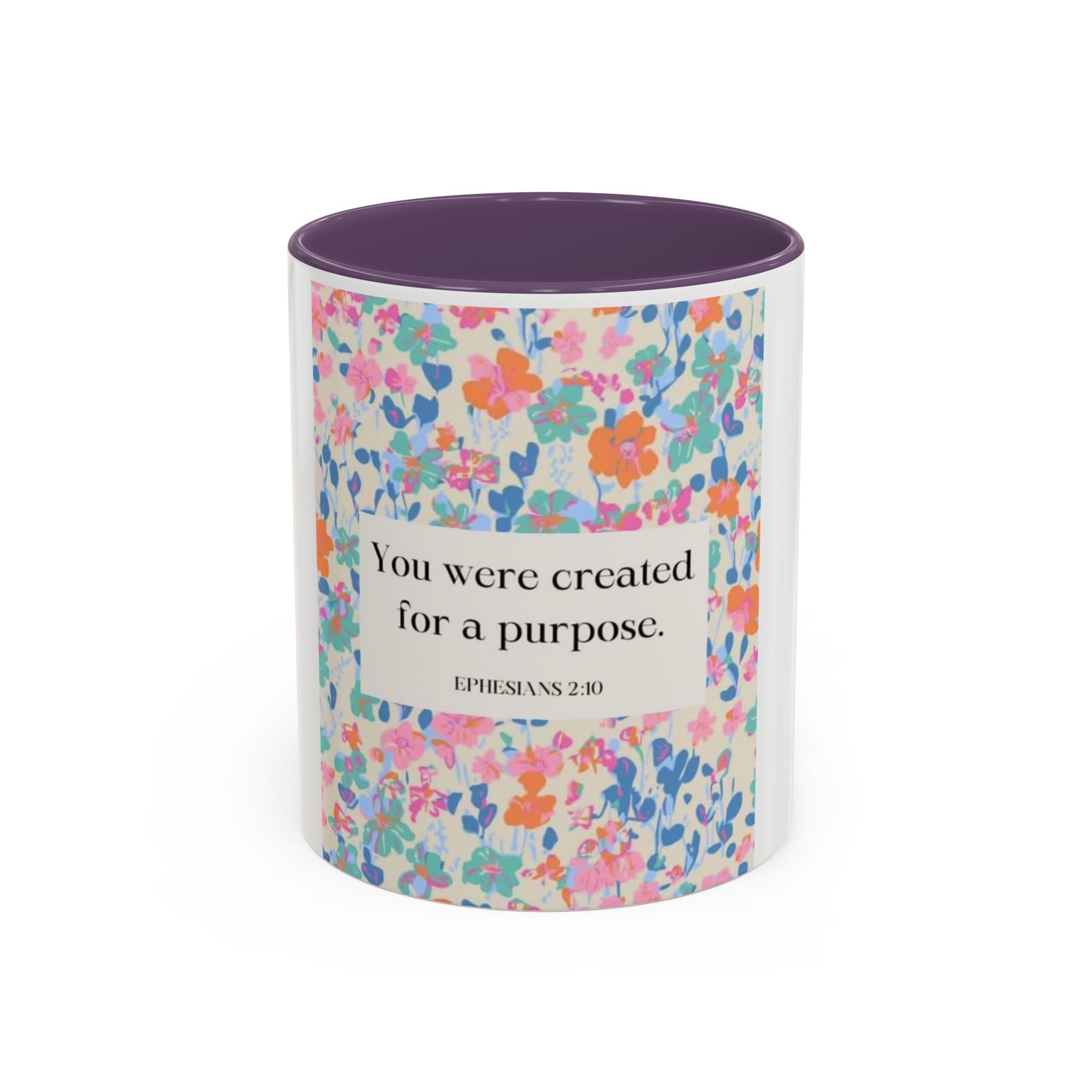 Inspirational Floral Accent Coffee Mug — "You Were Created for a Purpose" (Ephesians 2:10)