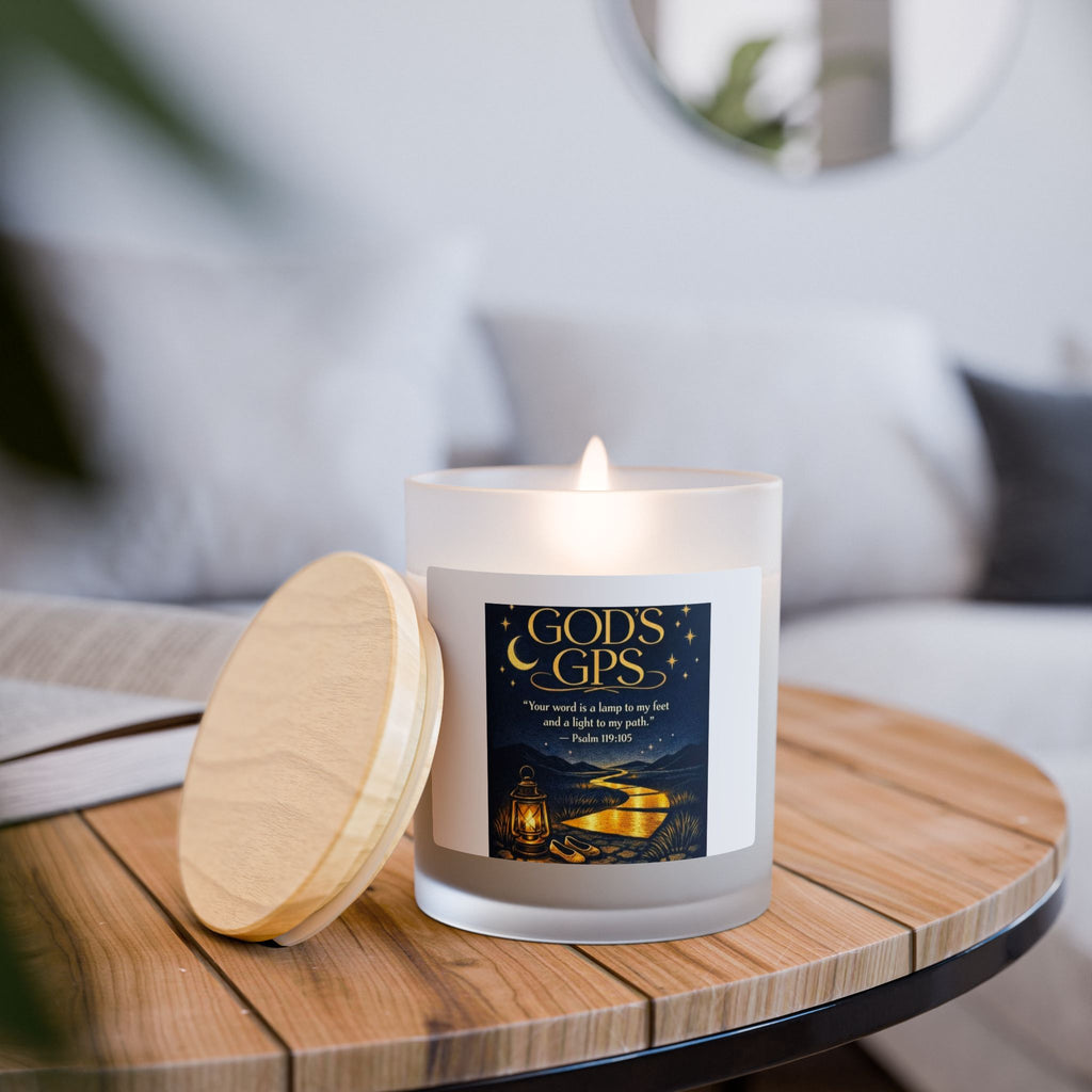Candle — "God's GPS" Frosted Glass Inspirational Candle (11 oz)